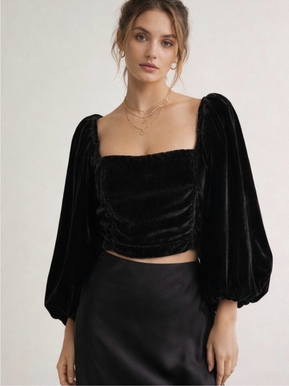Free People Marie Velvet Open Back Crop Shirt Small